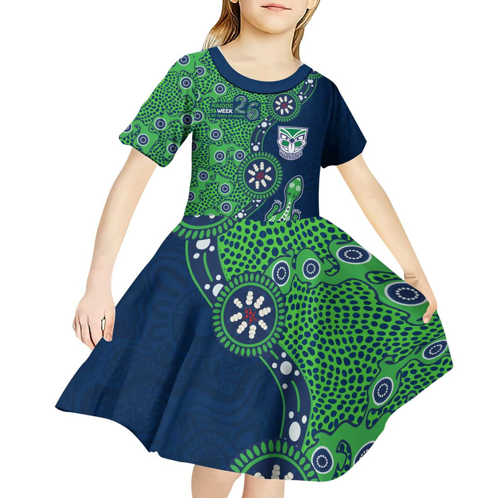 New Zealand Warriors NAIDOC Week 2026 Kid Short Sleeve Dress Aboriginal Lizard Dot Painting - 50 Years of Deadly
