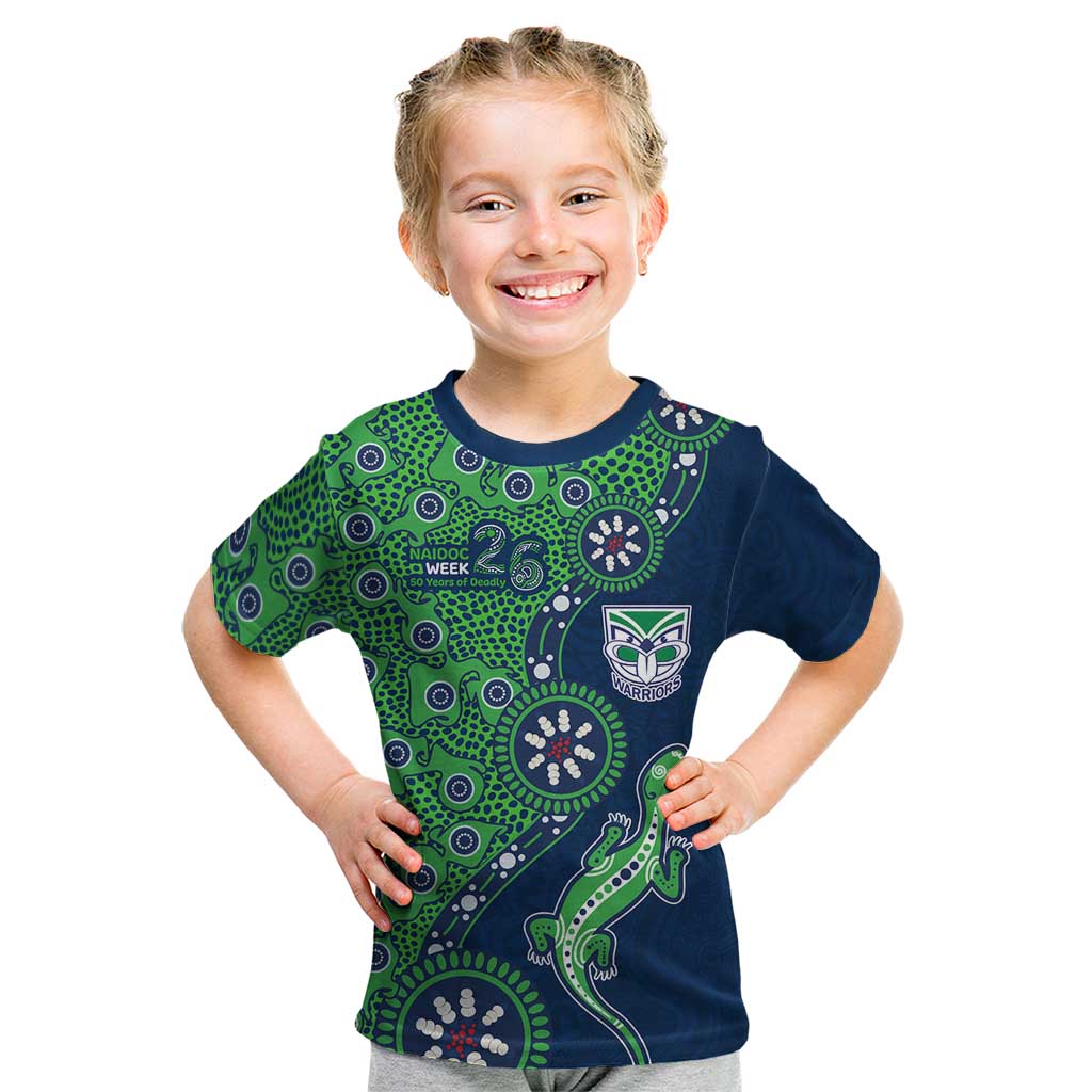 New Zealand Warriors NAIDOC Week 2026 Kid T Shirt Aboriginal Lizard Dot Painting - 50 Years of Deadly