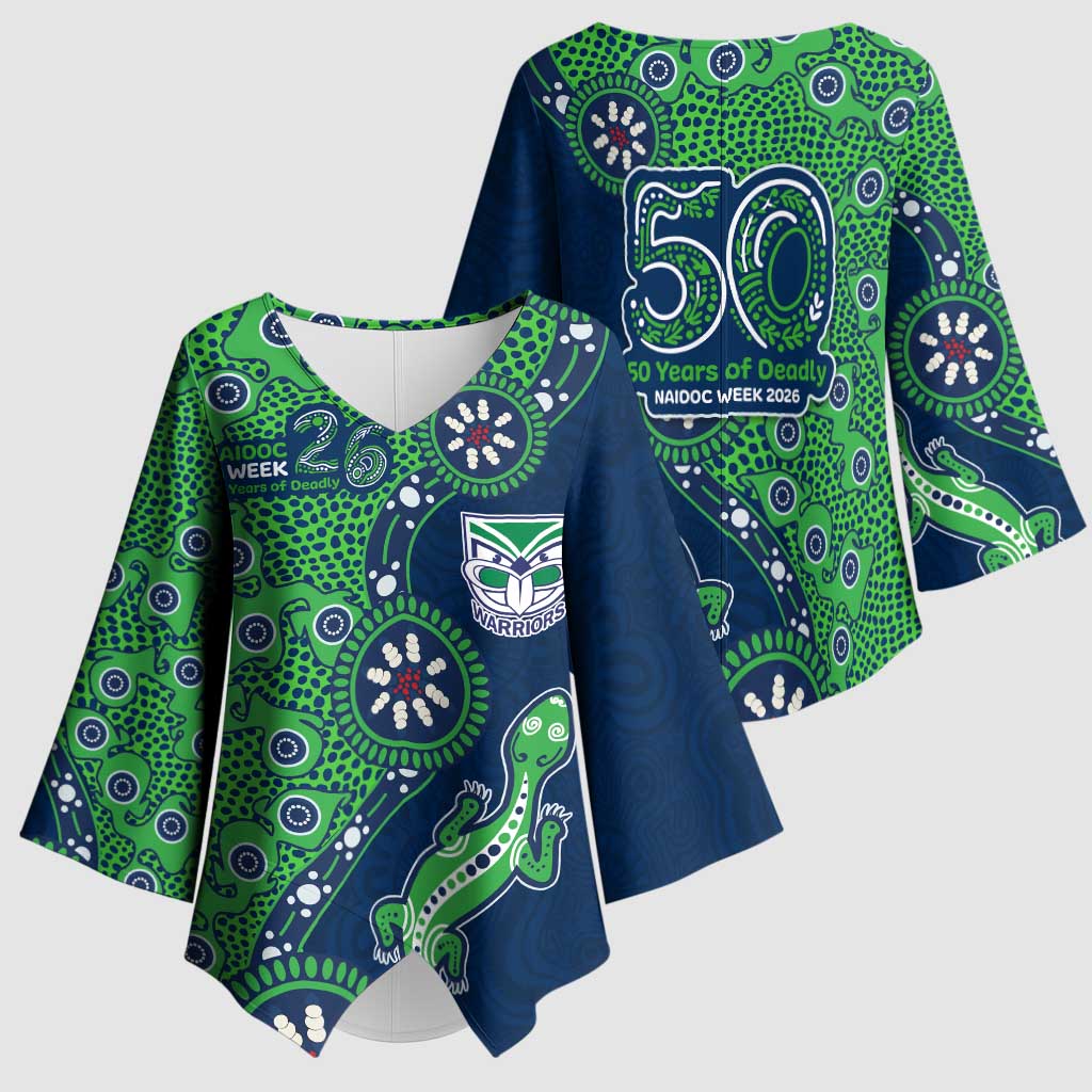 New Zealand Warriors NAIDOC Week 2026 Kimono Sleeve Blouse Aboriginal Lizard Dot Painting - 50 Years of Deadly