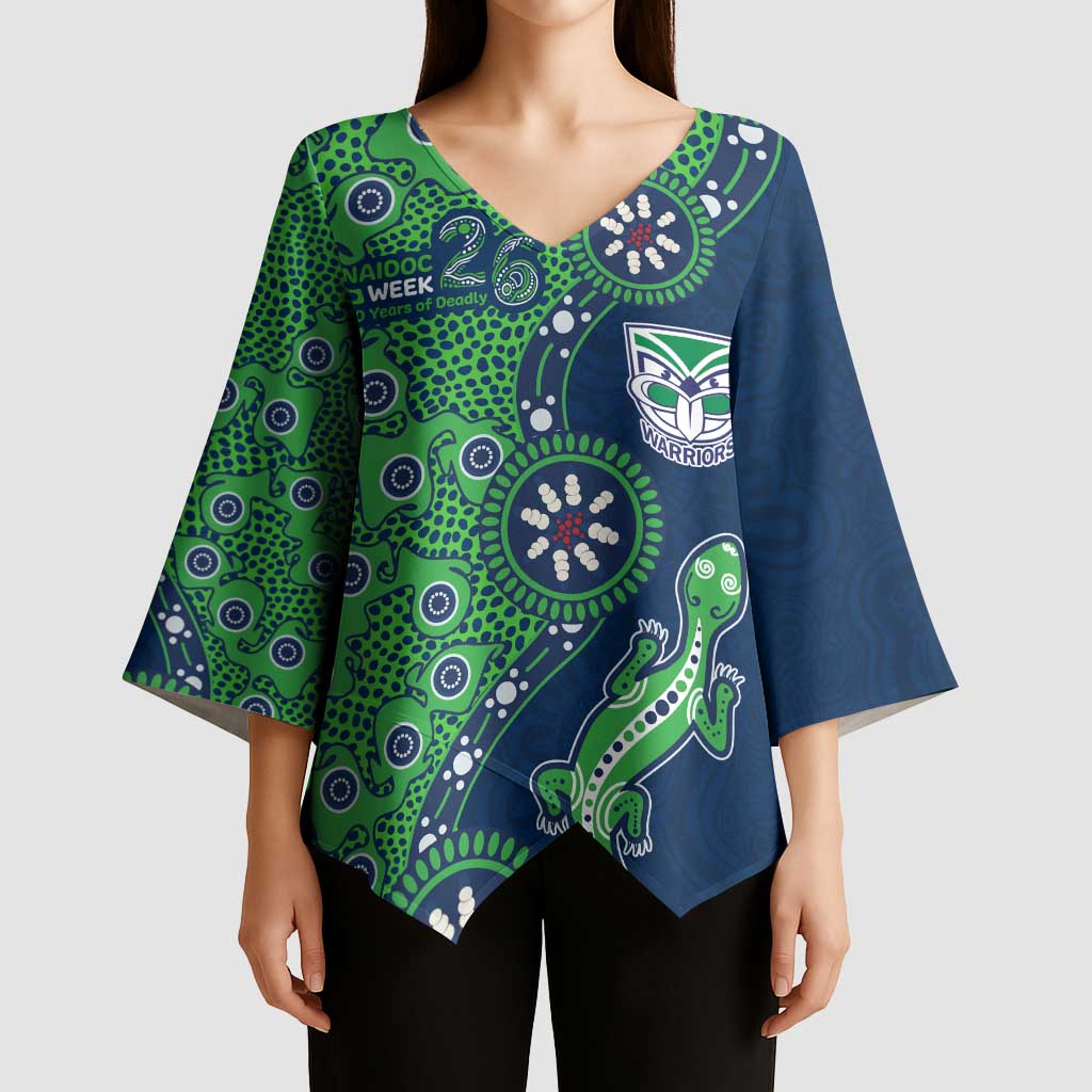 New Zealand Warriors NAIDOC Week 2026 Kimono Sleeve Blouse Aboriginal Lizard Dot Painting - 50 Years of Deadly