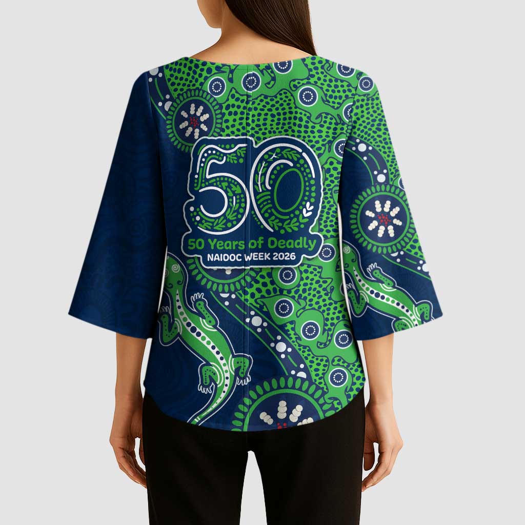 New Zealand Warriors NAIDOC Week 2026 Kimono Sleeve Blouse Aboriginal Lizard Dot Painting - 50 Years of Deadly
