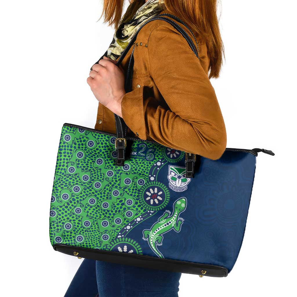 New Zealand Warriors NAIDOC Week 2026 Leather Tote Bag Aboriginal Lizard Dot Painting - 50 Years of Deadly