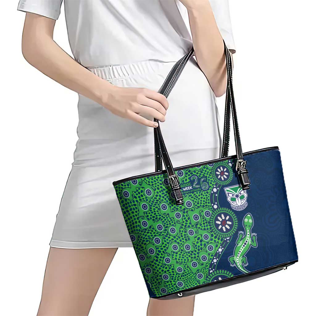 New Zealand Warriors NAIDOC Week 2026 Leather Tote Bag Aboriginal Lizard Dot Painting - 50 Years of Deadly