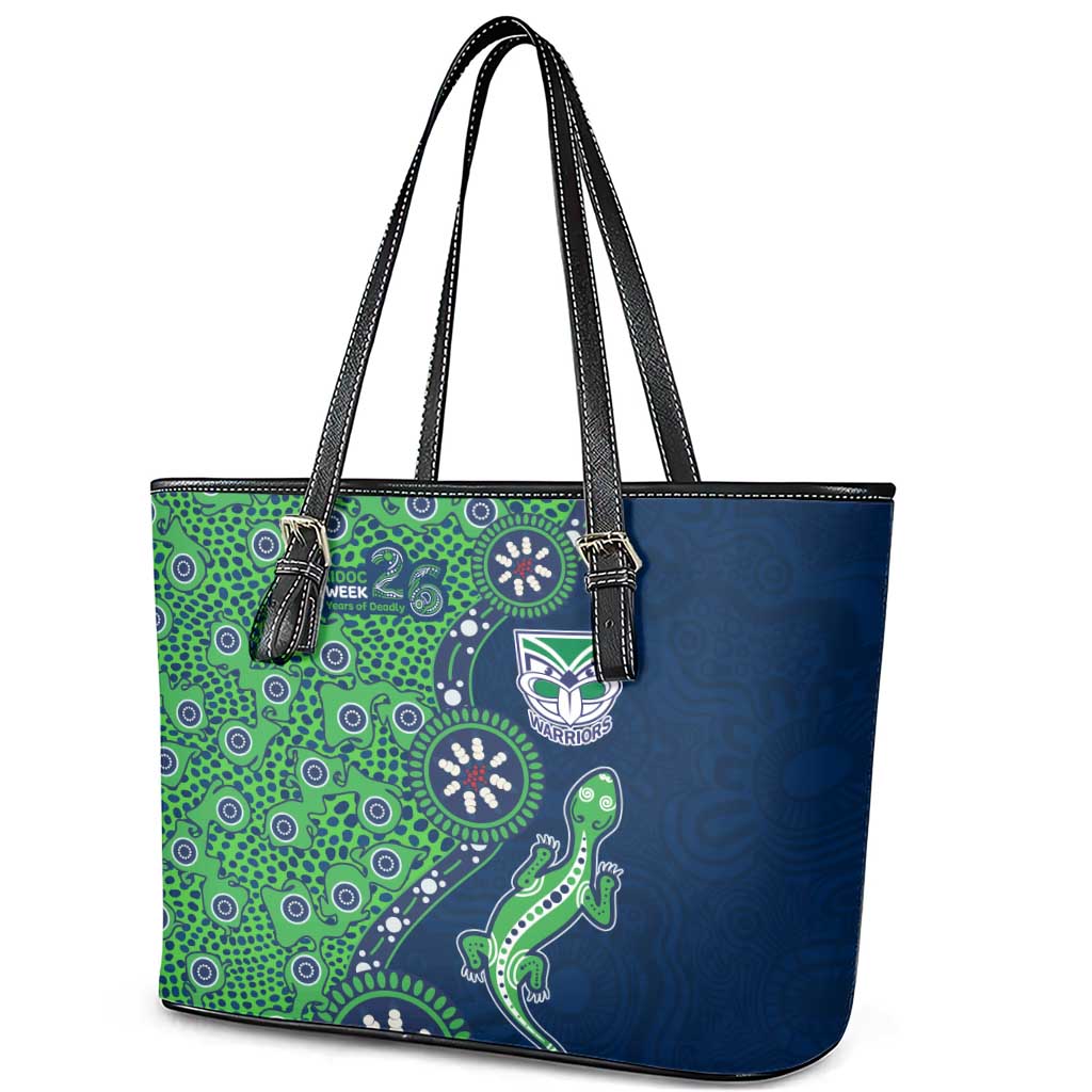 New Zealand Warriors NAIDOC Week 2026 Leather Tote Bag Aboriginal Lizard Dot Painting - 50 Years of Deadly