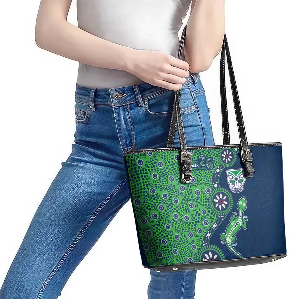 New Zealand Warriors NAIDOC Week 2026 Leather Tote Bag Aboriginal Lizard Dot Painting - 50 Years of Deadly