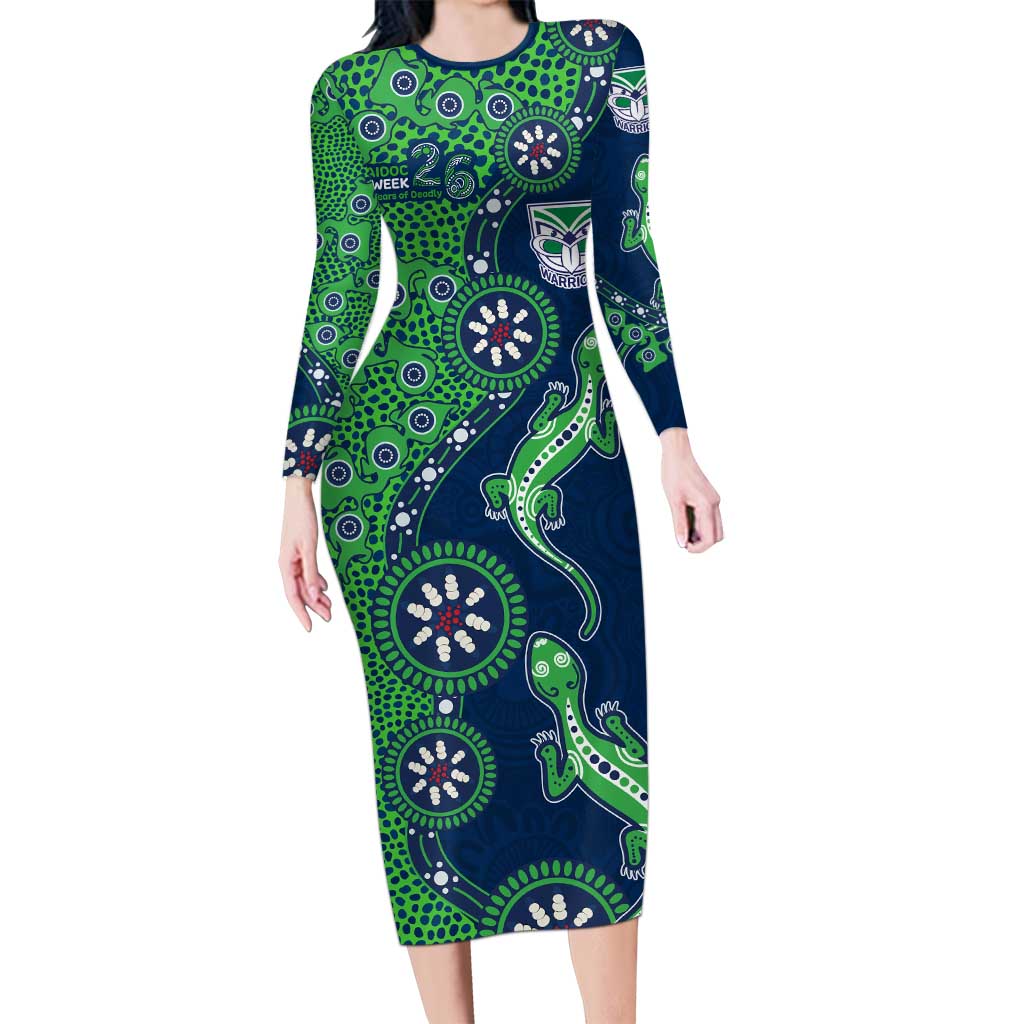 New Zealand Warriors NAIDOC Week 2026 Long Sleeve Bodycon Dress Aboriginal Lizard Dot Painting - 50 Years of Deadly