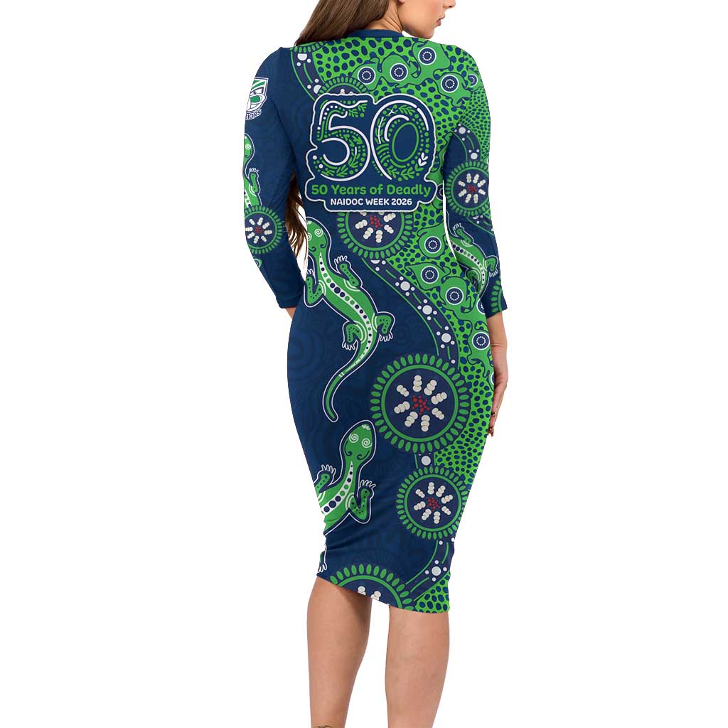 New Zealand Warriors NAIDOC Week 2026 Long Sleeve Bodycon Dress Aboriginal Lizard Dot Painting - 50 Years of Deadly