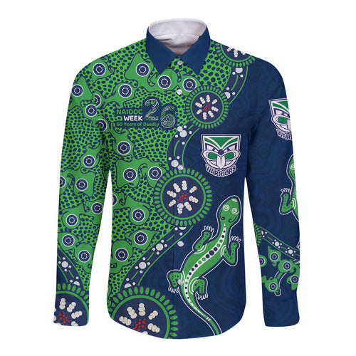 New Zealand Warriors NAIDOC Week 2026 Long Sleeve Button Shirt Aboriginal Lizard Dot Painting - 50 Years of Deadly