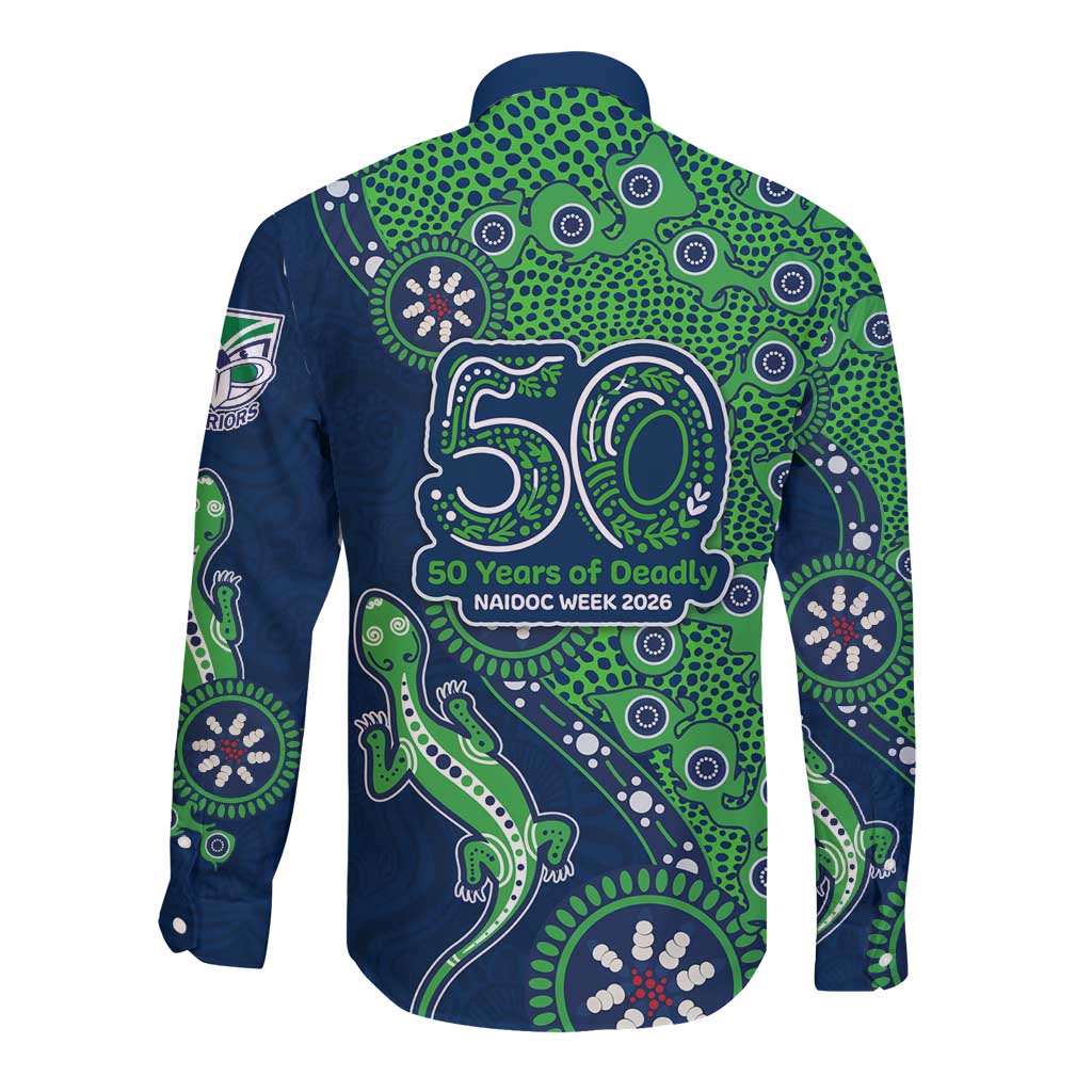 New Zealand Warriors NAIDOC Week 2026 Long Sleeve Button Shirt Aboriginal Lizard Dot Painting - 50 Years of Deadly