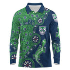 New Zealand Warriors NAIDOC Week 2026 Long Sleeve Polo Shirt Aboriginal Lizard Dot Painting - 50 Years of Deadly
