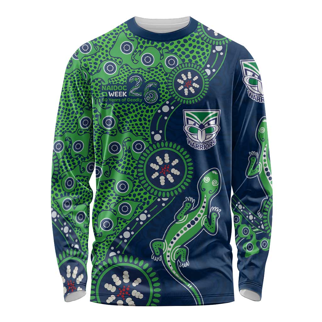 New Zealand Warriors NAIDOC Week 2026 Long Sleeve Shirt Aboriginal Lizard Dot Painting - 50 Years of Deadly