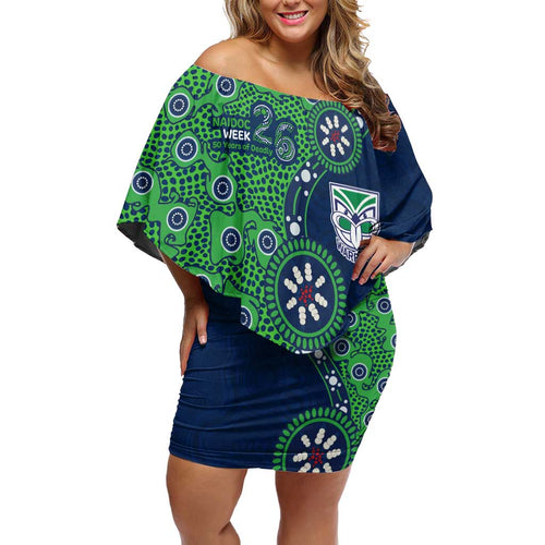 New Zealand Warriors NAIDOC Week 2026 Off Shoulder Short Dress Aboriginal Lizard Dot Painting - 50 Years of Deadly