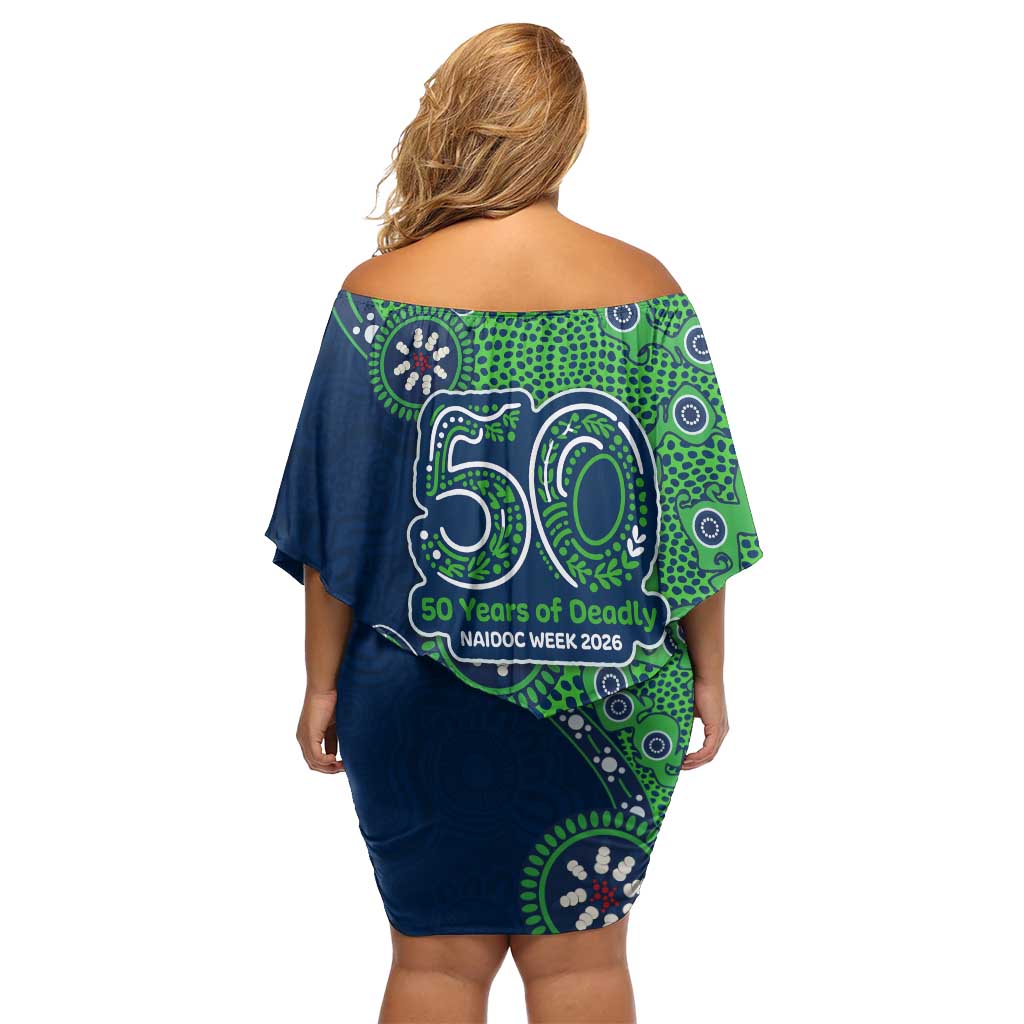 New Zealand Warriors NAIDOC Week 2026 Off Shoulder Short Dress Aboriginal Lizard Dot Painting - 50 Years of Deadly