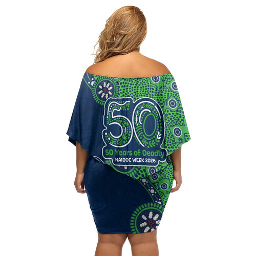 New Zealand Warriors NAIDOC Week 2026 Off Shoulder Short Dress Aboriginal Lizard Dot Painting - 50 Years of Deadly