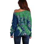 New Zealand Warriors NAIDOC Week 2026 Off Shoulder Sweater Aboriginal Lizard Dot Painting - 50 Years of Deadly