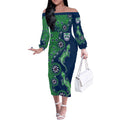 New Zealand Warriors NAIDOC Week 2026 Off The Shoulder Long Sleeve Dress Aboriginal Lizard Dot Painting - 50 Years of Deadly