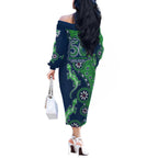 New Zealand Warriors NAIDOC Week 2026 Off The Shoulder Long Sleeve Dress Aboriginal Lizard Dot Painting - 50 Years of Deadly