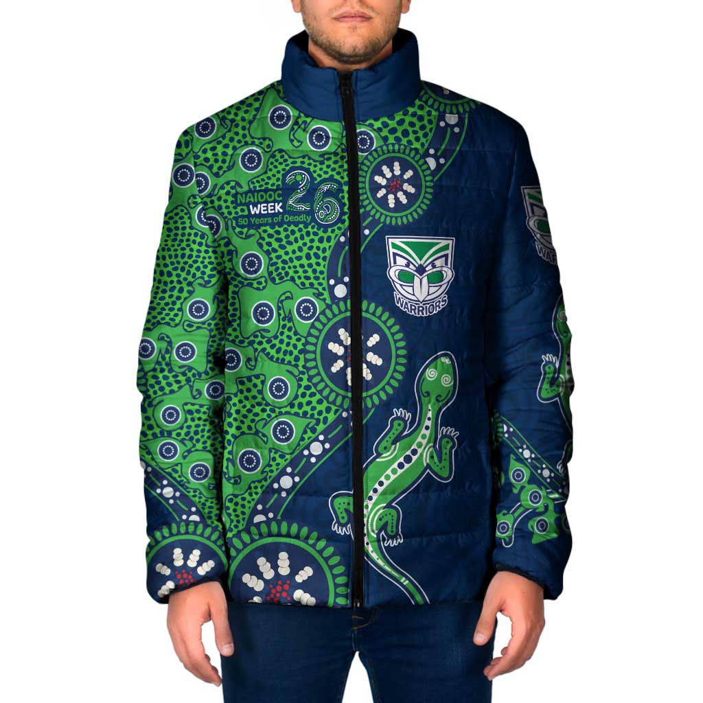 New Zealand Warriors NAIDOC Week 2026 Padded Jacket Aboriginal Lizard Dot Painting - 50 Years of Deadly