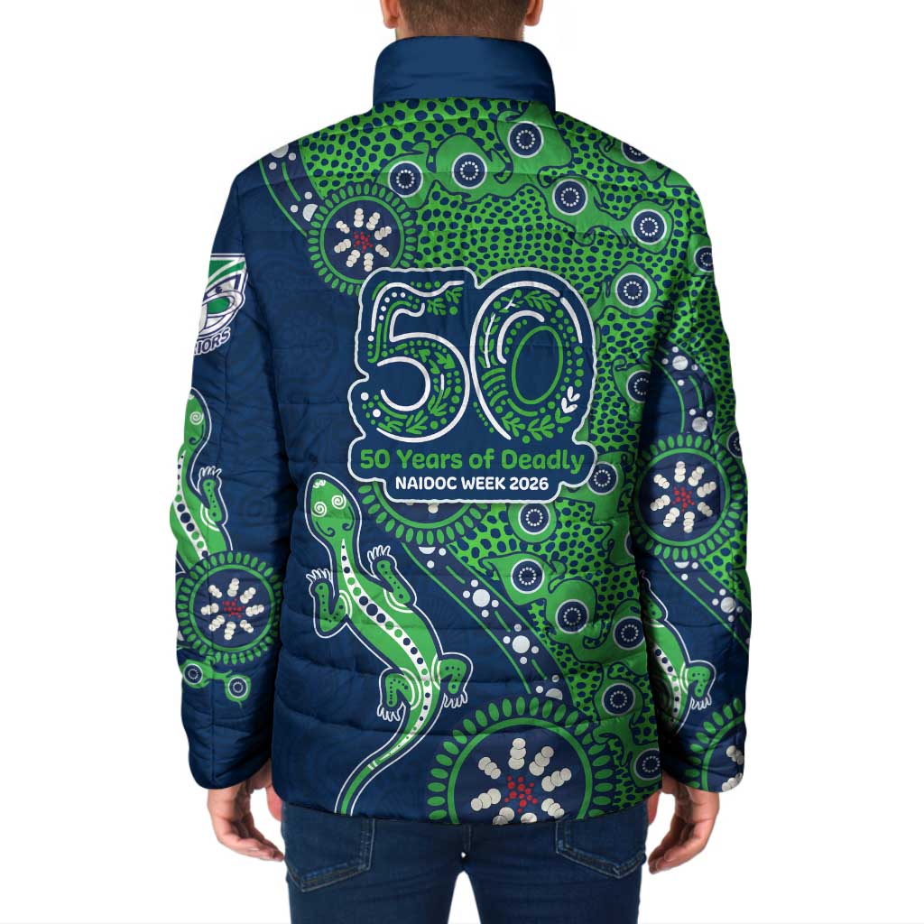 New Zealand Warriors NAIDOC Week 2026 Padded Jacket Aboriginal Lizard Dot Painting - 50 Years of Deadly