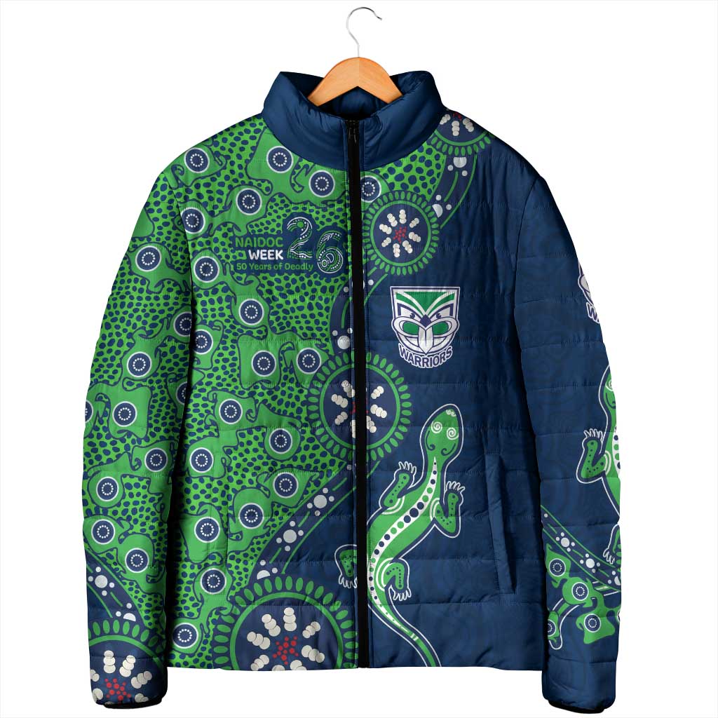 New Zealand Warriors NAIDOC Week 2026 Padded Jacket Aboriginal Lizard Dot Painting - 50 Years of Deadly