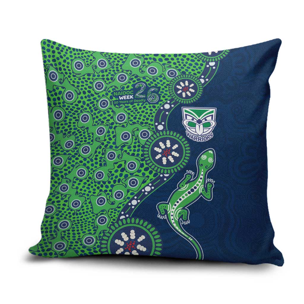 New Zealand Warriors NAIDOC Week 2026 Pillow Cover Aboriginal Lizard Dot Painting - 50 Years of Deadly