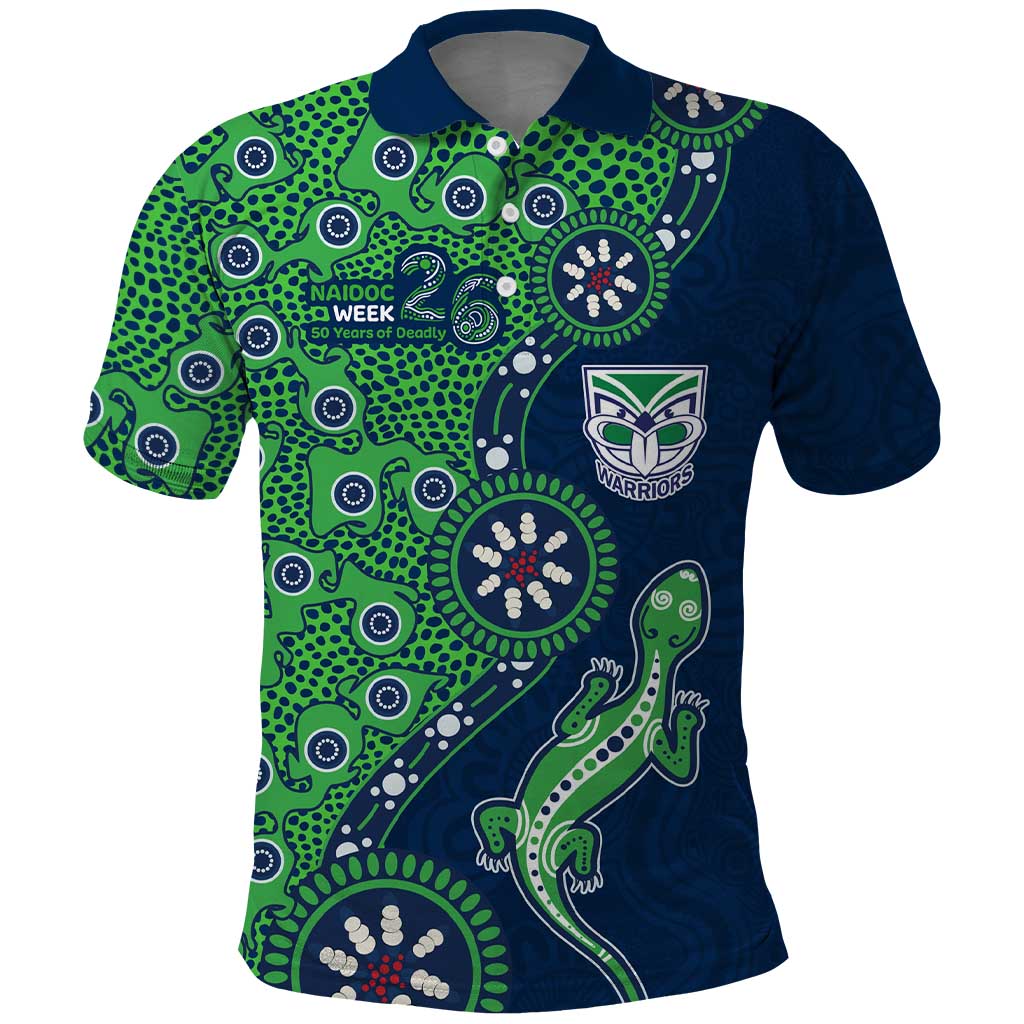 New Zealand Warriors NAIDOC Week 2026 Polo Shirt Aboriginal Lizard Dot Painting - 50 Years of Deadly