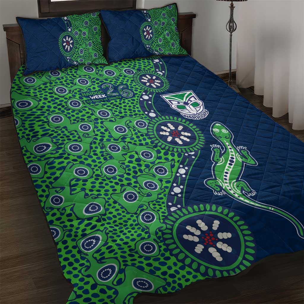 New Zealand Warriors NAIDOC Week 2026 Quilt Bed Set Aboriginal Lizard Dot Painting - 50 Years of Deadly
