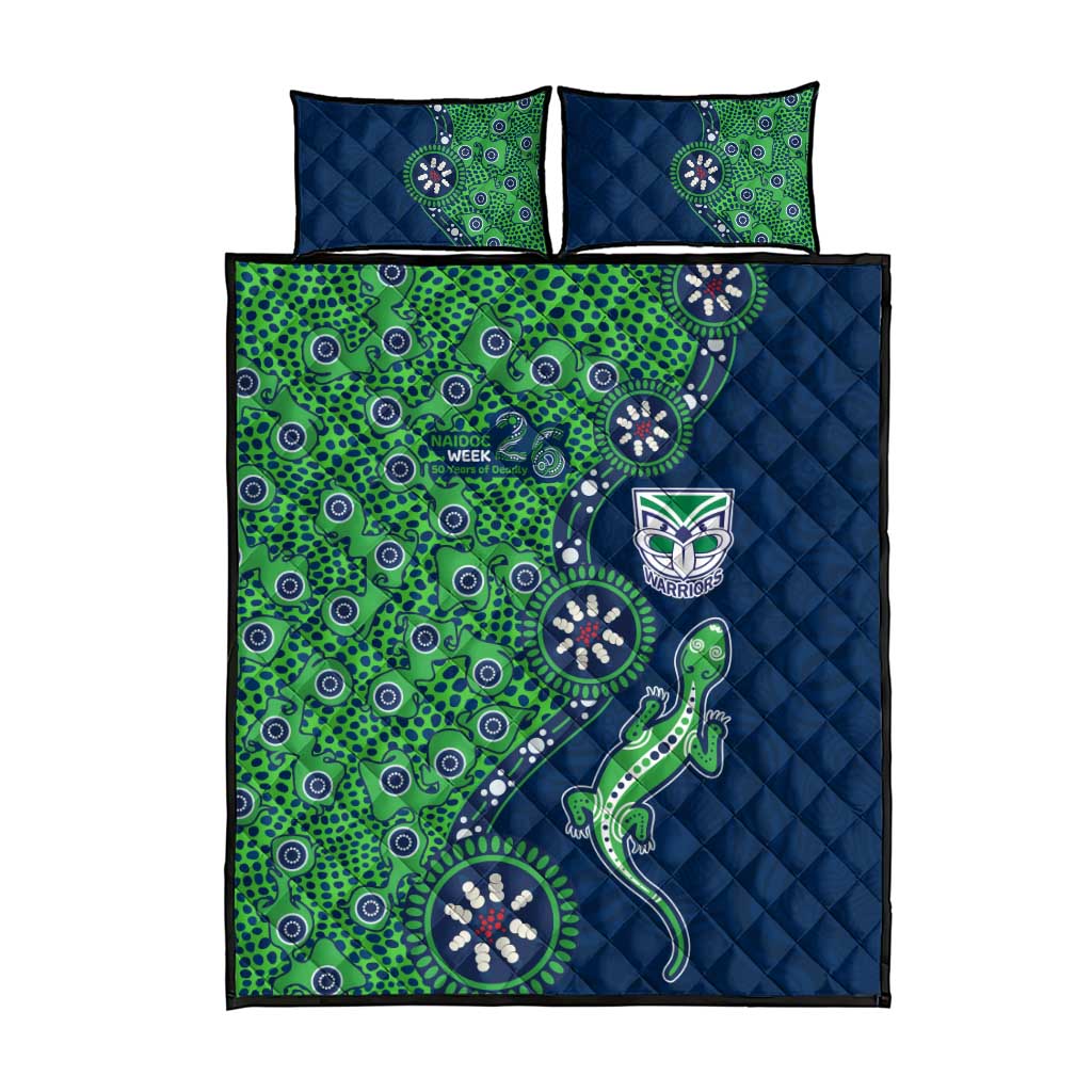 New Zealand Warriors NAIDOC Week 2026 Quilt Bed Set Aboriginal Lizard Dot Painting - 50 Years of Deadly