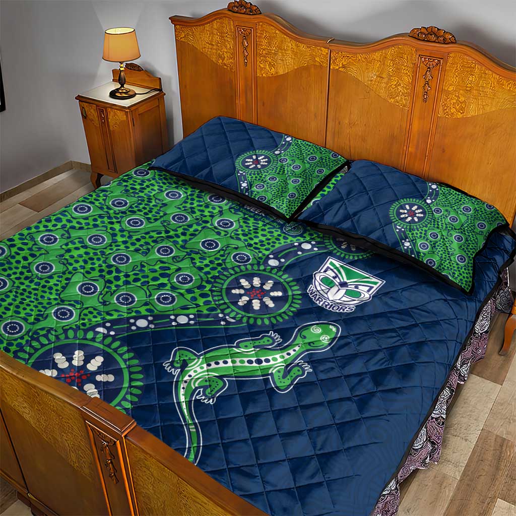 New Zealand Warriors NAIDOC Week 2026 Quilt Bed Set Aboriginal Lizard Dot Painting - 50 Years of Deadly