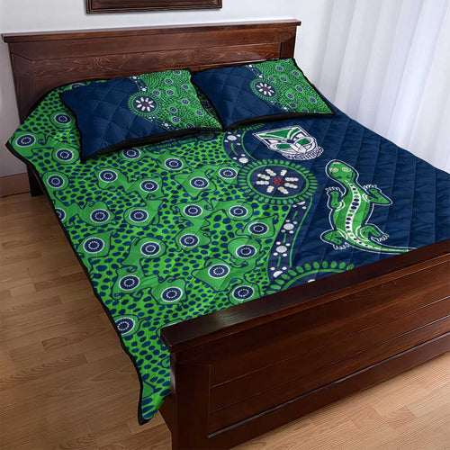 New Zealand Warriors NAIDOC Week 2026 Quilt Bed Set Aboriginal Lizard Dot Painting - 50 Years of Deadly