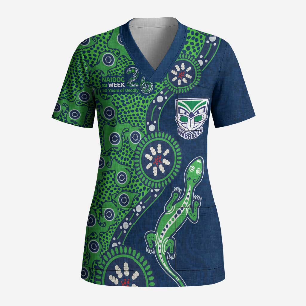 New Zealand Warriors NAIDOC Week 2026 Scrub Top Aboriginal Lizard Dot Painting - 50 Years of Deadly