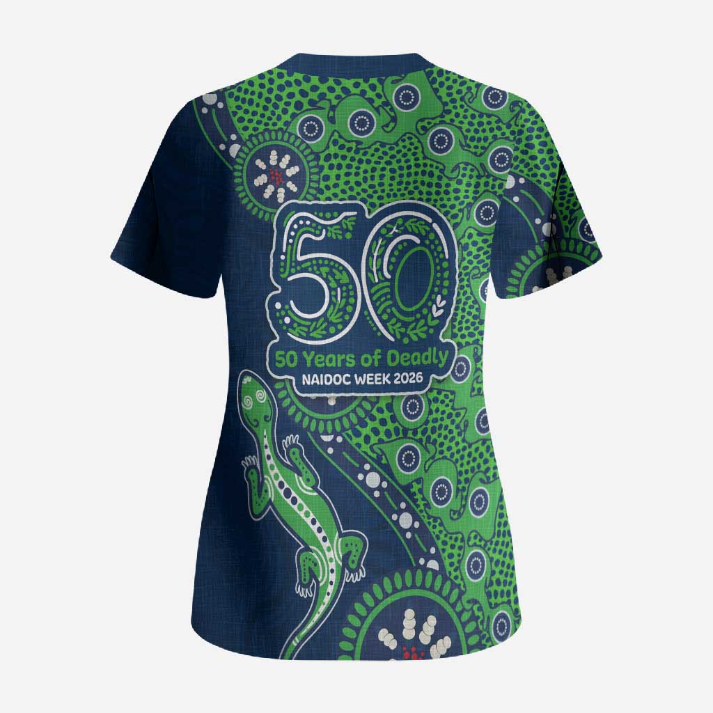 New Zealand Warriors NAIDOC Week 2026 Scrub Top Aboriginal Lizard Dot Painting - 50 Years of Deadly