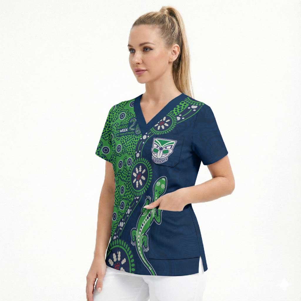New Zealand Warriors NAIDOC Week 2026 Scrub Top Aboriginal Lizard Dot Painting - 50 Years of Deadly
