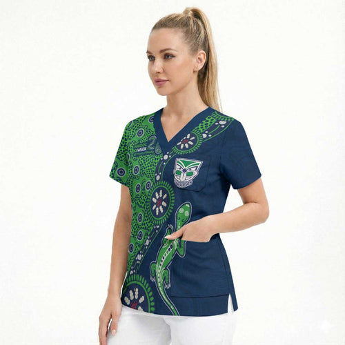 New Zealand Warriors NAIDOC Week 2026 Scrub Top Aboriginal Lizard Dot Painting - 50 Years of Deadly