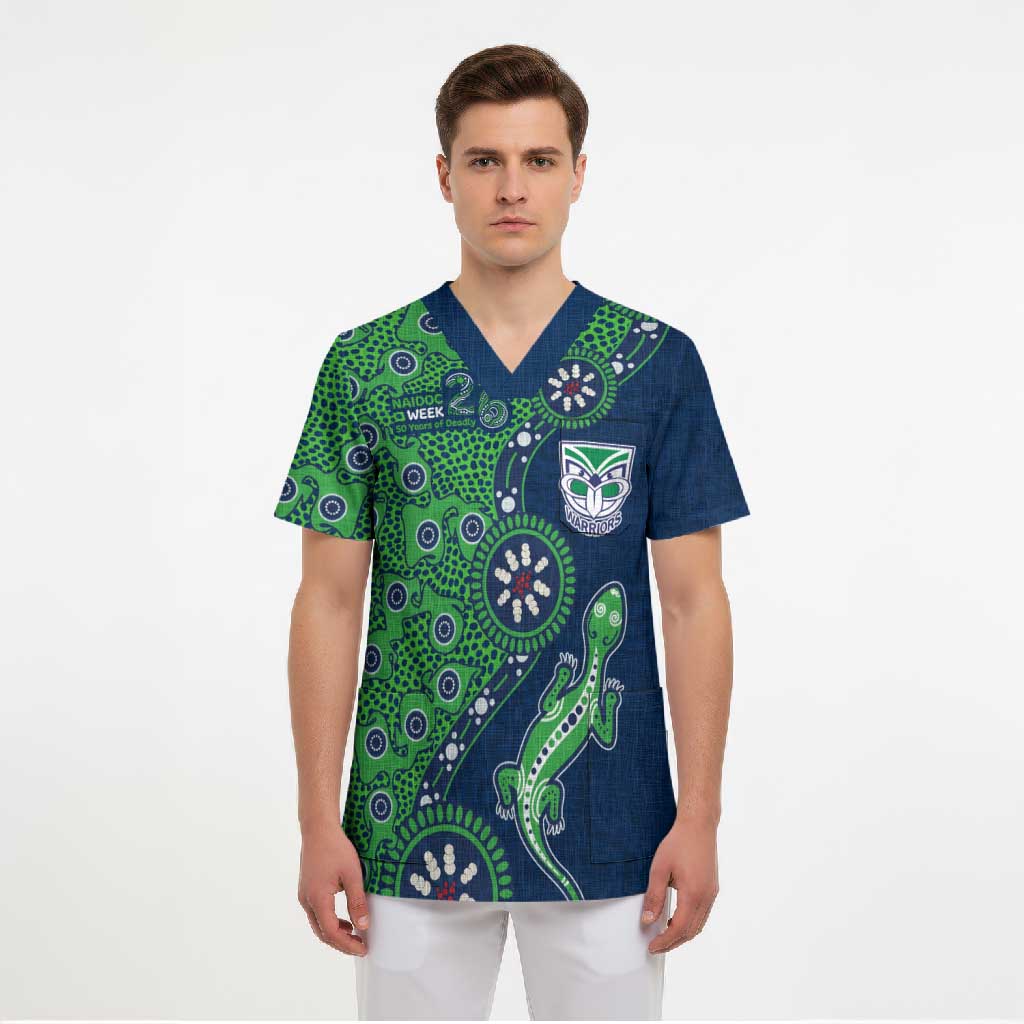 New Zealand Warriors NAIDOC Week 2026 Scrub Top Aboriginal Lizard Dot Painting - 50 Years of Deadly
