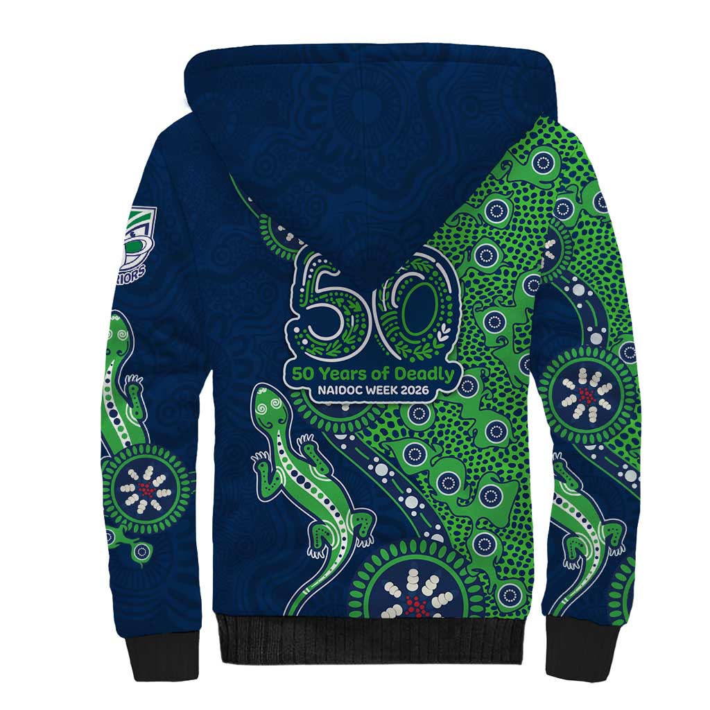 New Zealand Warriors NAIDOC Week 2026 Sherpa Hoodie Aboriginal Lizard Dot Painting - 50 Years of Deadly