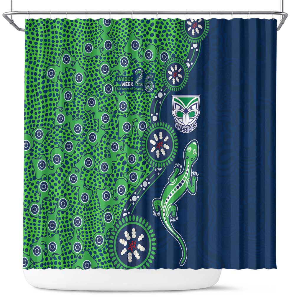 New Zealand Warriors NAIDOC Week 2026 Shower Curtain Aboriginal Lizard Dot Painting - 50 Years of Deadly