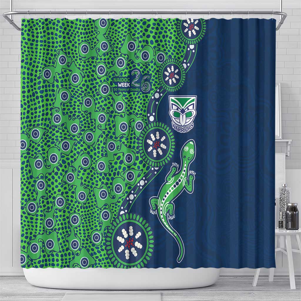 New Zealand Warriors NAIDOC Week 2026 Shower Curtain Aboriginal Lizard Dot Painting - 50 Years of Deadly