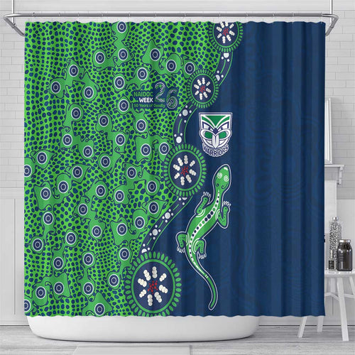 New Zealand Warriors NAIDOC Week 2026 Shower Curtain Aboriginal Lizard Dot Painting - 50 Years of Deadly