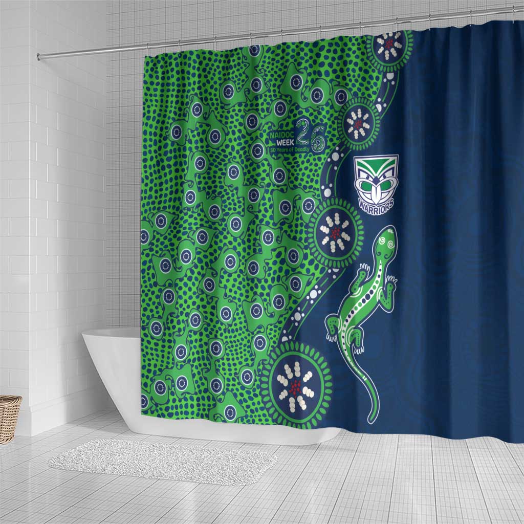 New Zealand Warriors NAIDOC Week 2026 Shower Curtain Aboriginal Lizard Dot Painting - 50 Years of Deadly