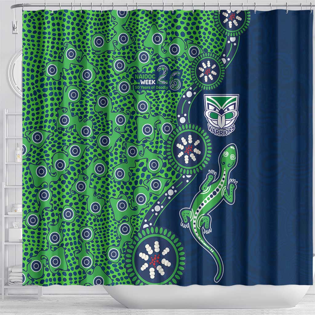 New Zealand Warriors NAIDOC Week 2026 Shower Curtain Aboriginal Lizard Dot Painting - 50 Years of Deadly