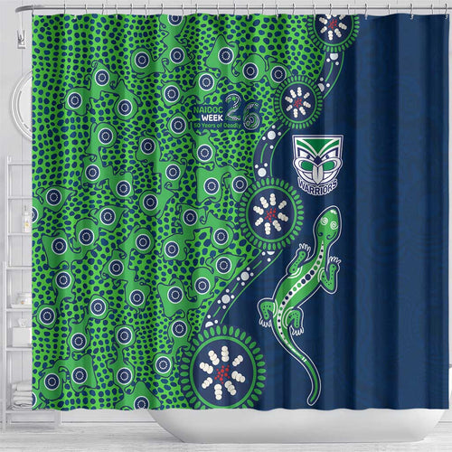 New Zealand Warriors NAIDOC Week 2026 Shower Curtain Aboriginal Lizard Dot Painting - 50 Years of Deadly