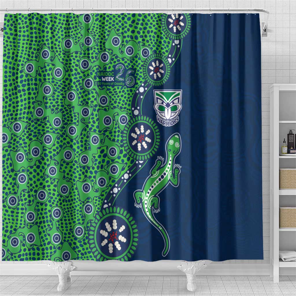 New Zealand Warriors NAIDOC Week 2026 Shower Curtain Aboriginal Lizard Dot Painting - 50 Years of Deadly