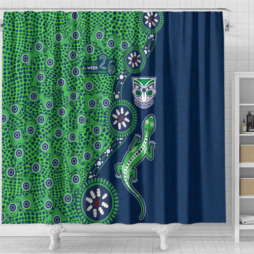 New Zealand Warriors NAIDOC Week 2026 Shower Curtain Aboriginal Lizard Dot Painting - 50 Years of Deadly