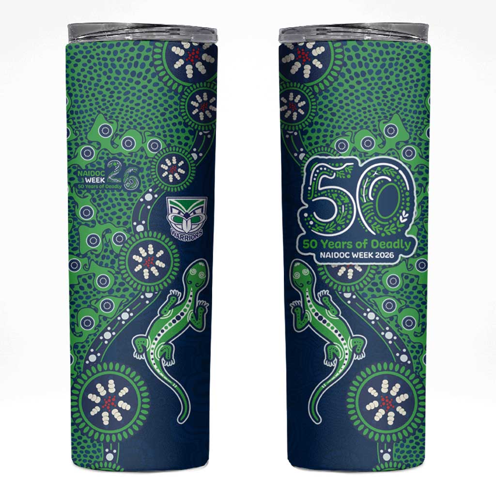 New Zealand Warriors NAIDOC Week 2026 Skinny Tumbler Aboriginal Lizard Dot Painting - 50 Years of Deadly
