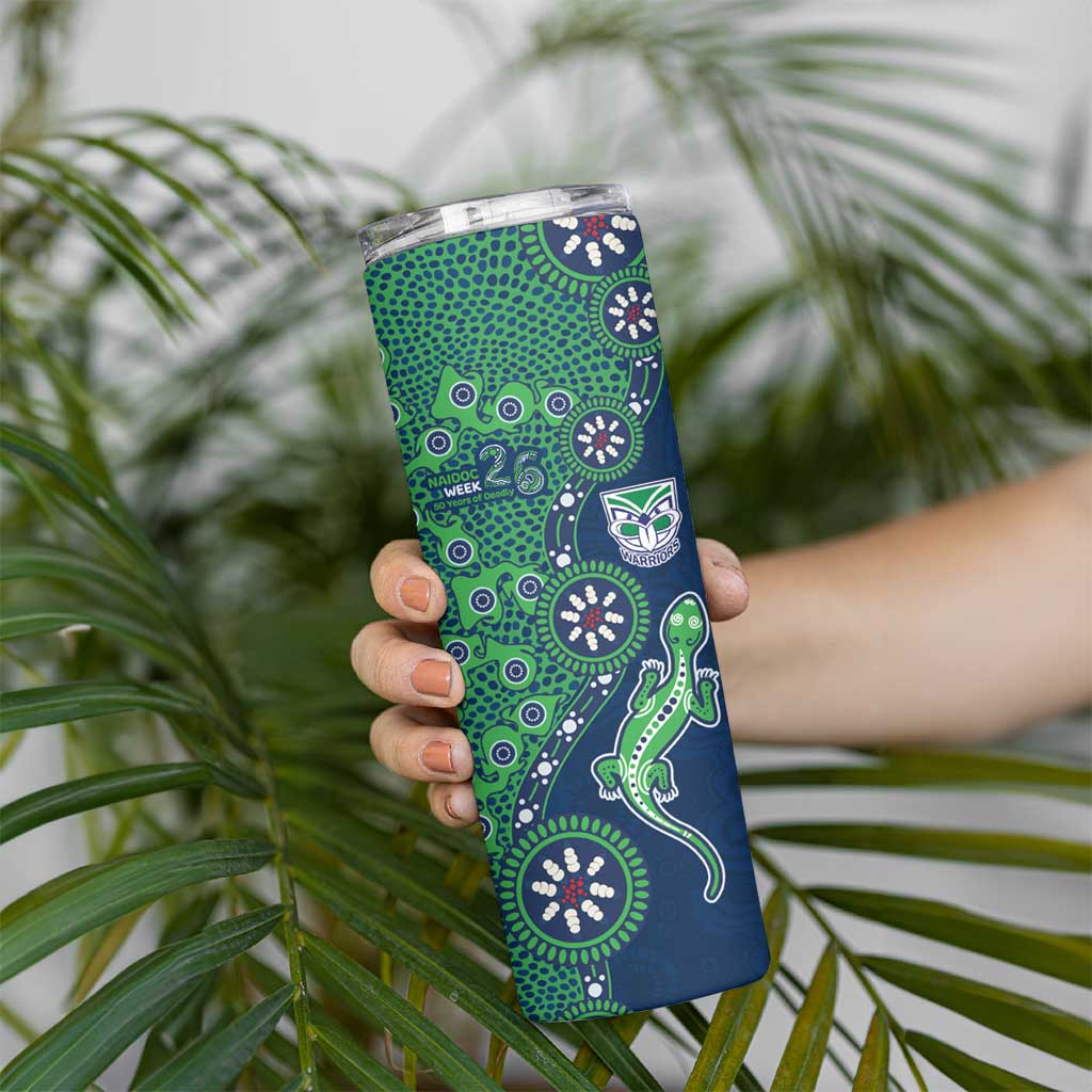 New Zealand Warriors NAIDOC Week 2026 Skinny Tumbler Aboriginal Lizard Dot Painting - 50 Years of Deadly