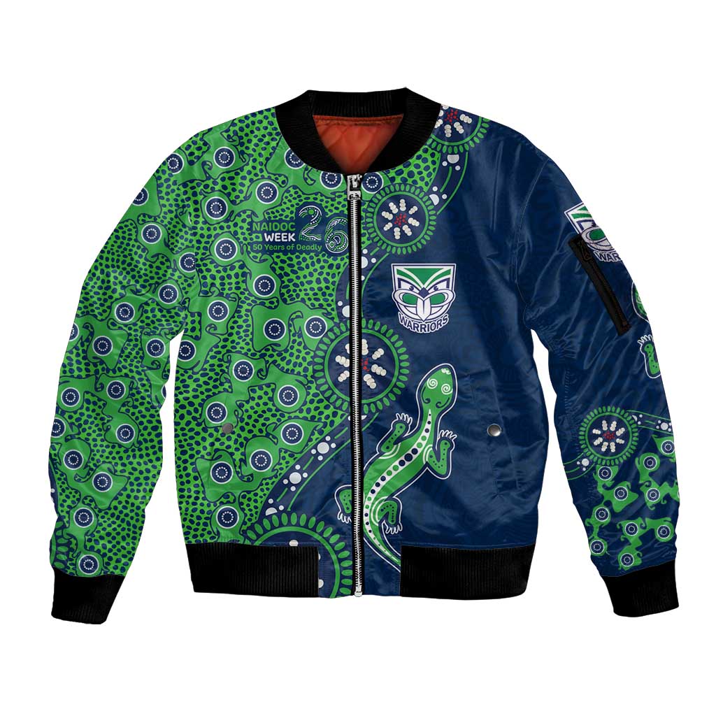 New Zealand Warriors NAIDOC Week 2026 Sleeve Zip Bomber Jacket Aboriginal Lizard Dot Painting - 50 Years of Deadly