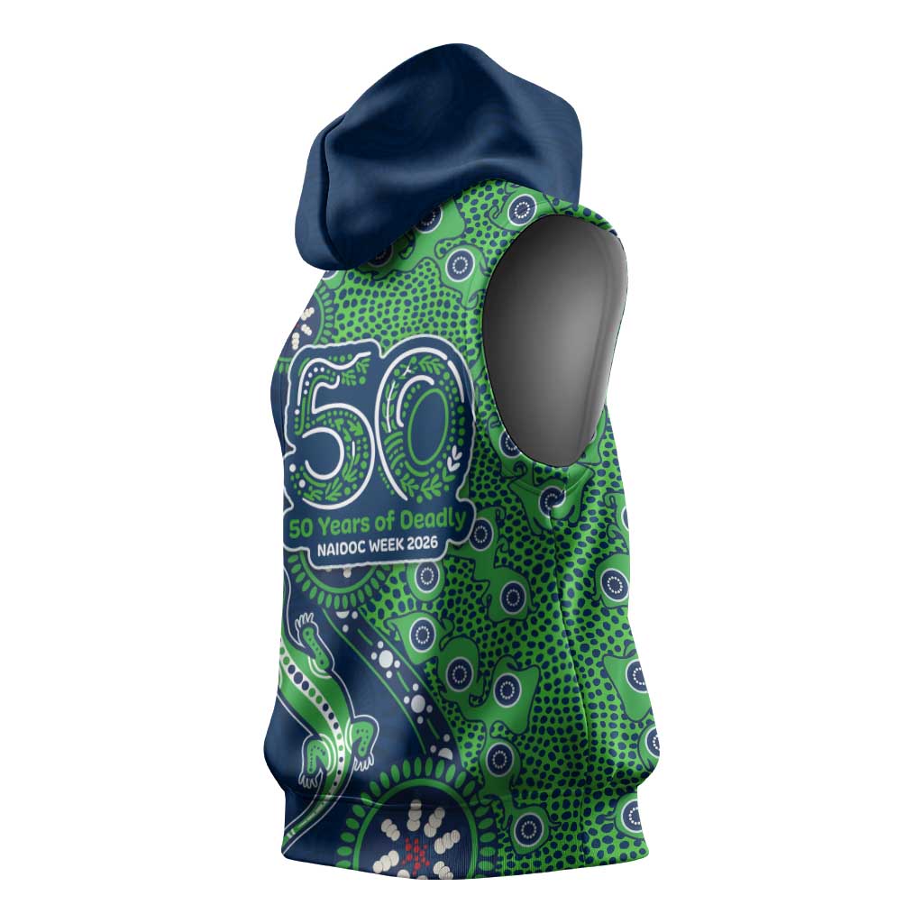 New Zealand Warriors NAIDOC Week 2026 Sleeveless Hoodie Aboriginal Lizard Dot Painting - 50 Years of Deadly