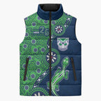 New Zealand Warriors NAIDOC Week 2026 Sleeveless Puffer Jacket Aboriginal Lizard Dot Painting - 50 Years of Deadly