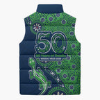 New Zealand Warriors NAIDOC Week 2026 Sleeveless Puffer Jacket Aboriginal Lizard Dot Painting - 50 Years of Deadly